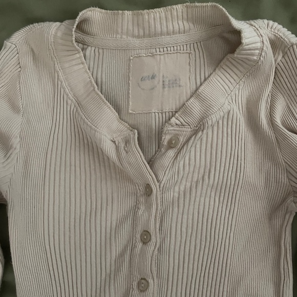 Aerie Cream Ribbed Long Sleeve Henley Top - Picture 3 of 4